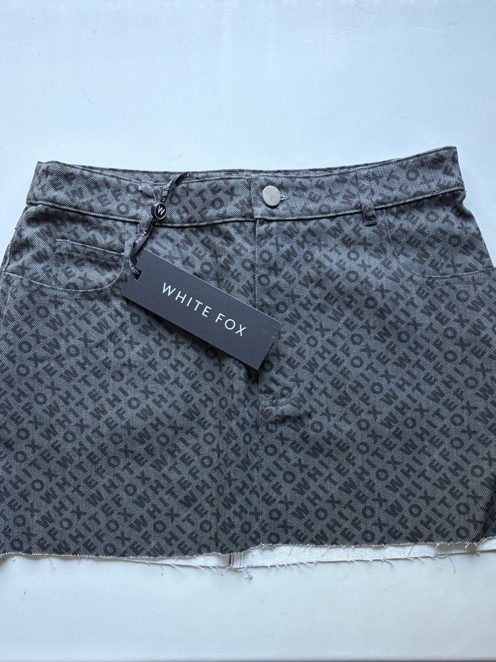 White Fox Boutique Gray Logo-Print Mini Skirt